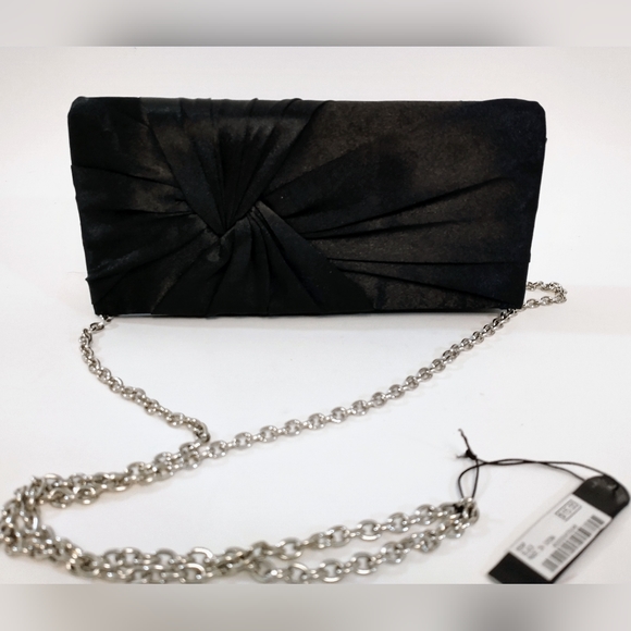 Charming Charlie RSVP Handbags - Charming Charlie RSVP Black Satin Clutch Chain Shoulder Strap Bag 8x4 NWT